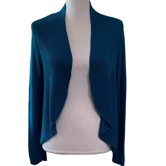 CHICO’S - THE AUBRIANNA - GREEN OPEN FRONT WATERFALL KNIT CARDIGAN - SIZE S -B13 - Picture 1 of 11